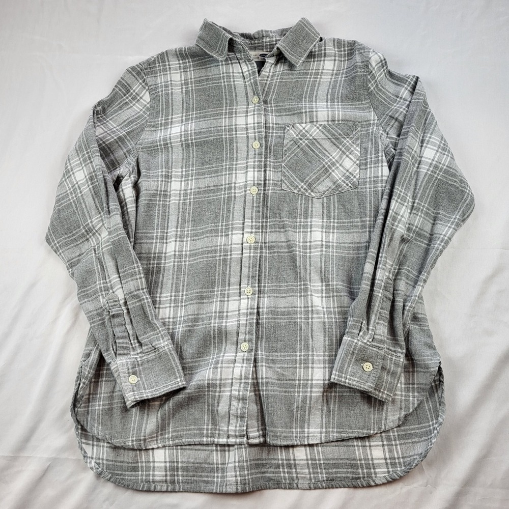 Old Navy Womens Gray White Plaid Button Down the Classic Shirt Round Hem Medium